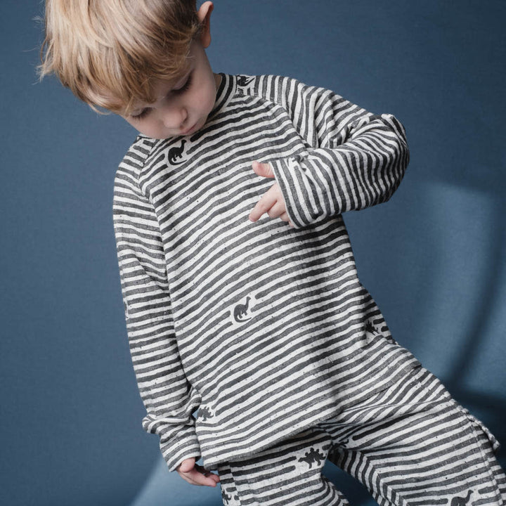 That's Mine Aksel t-shirt - Mono dino stripe - 95% Organic cotton / 5% Elastane Buy Tøj||T-shirts||Overdele||Alle||personale||Efterår & vinter 2025||alt minus sløjfe||mette-sale||Dinosaurtøj & kostumer||Mono dino||drop 1 aw25 here.