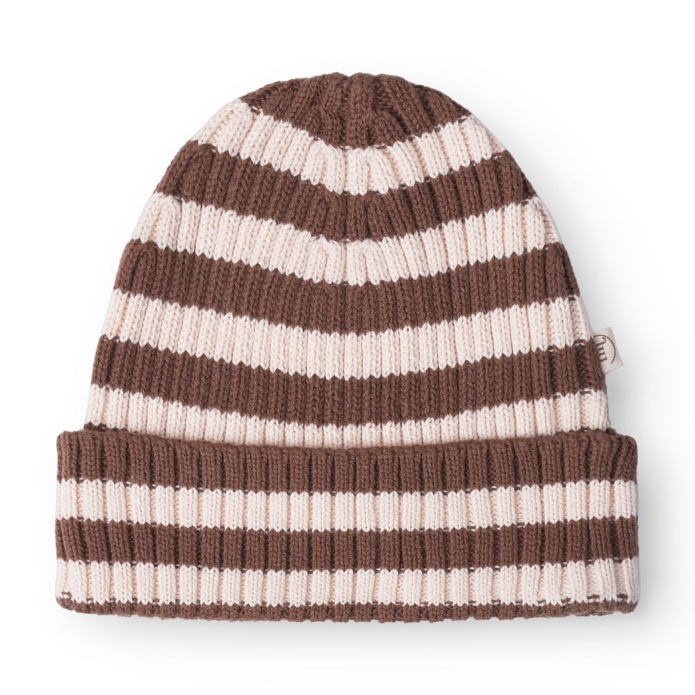 That's Mine Izzy beanie - Brown stripe - 100% Organic cotton Buy Accessories||personale||AW25 here.