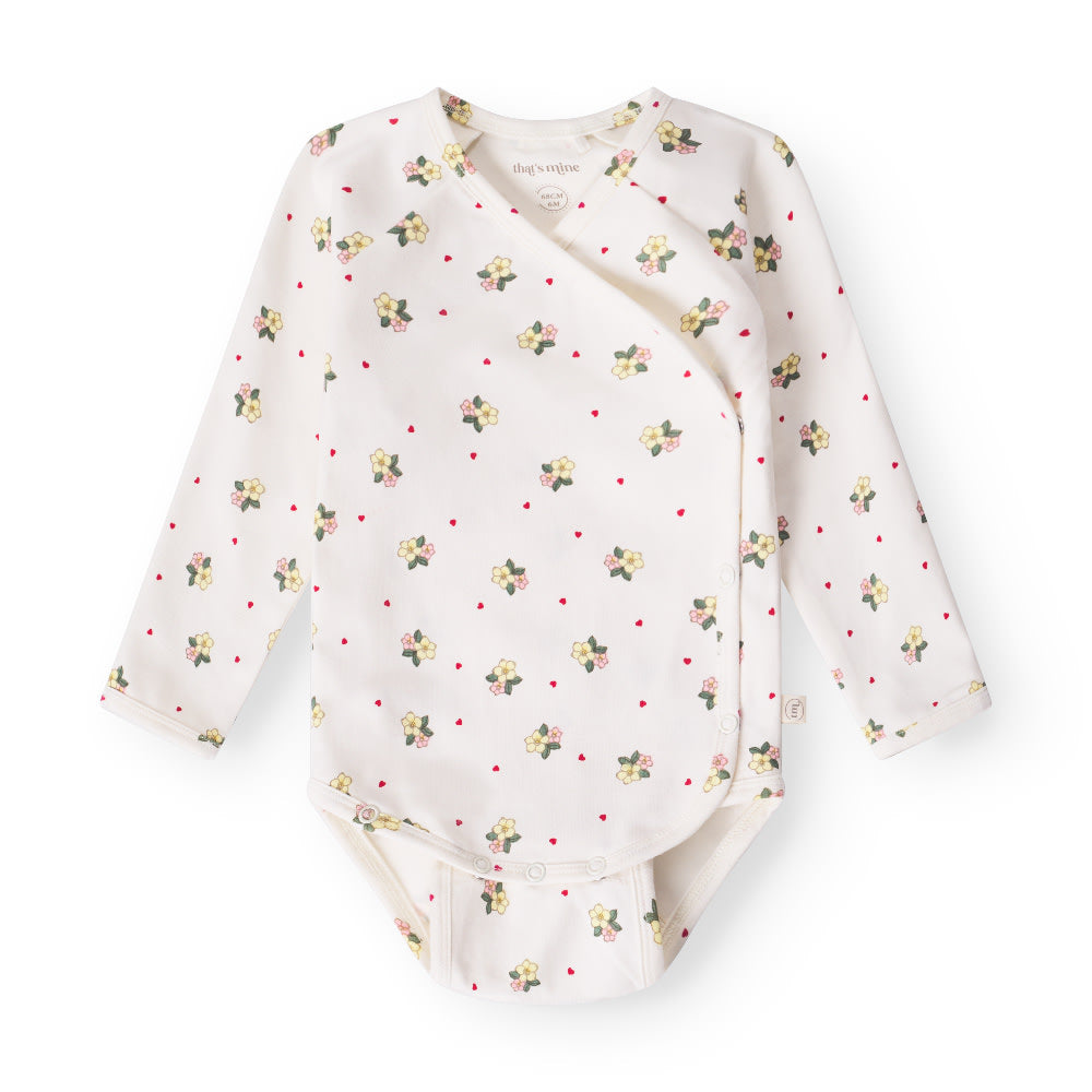 That's Mine Elimar slå-om bodystocking - Sweetheart Petals - 48% Organic cotton / 47% Modal / 5% Elastane Buy Bodystockings||Undertøj||personale||Basics here.